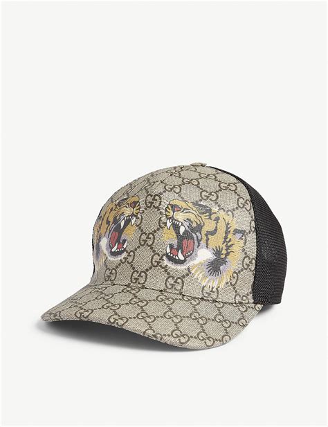 gucci tiger print hat|Gucci Tiger Baseball Cap in Brown for Men .